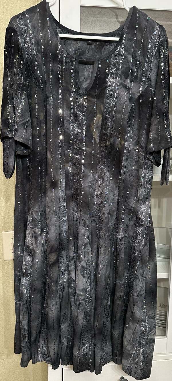 Sami & Jo Plus Size Black Sequin Embellished Short Sleeve Dress, 2X